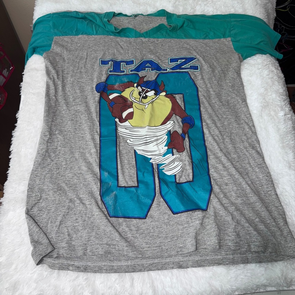 Vintage 1995 Looney Tunes Taz Tasmanian Devil Football T Shirt oversize long